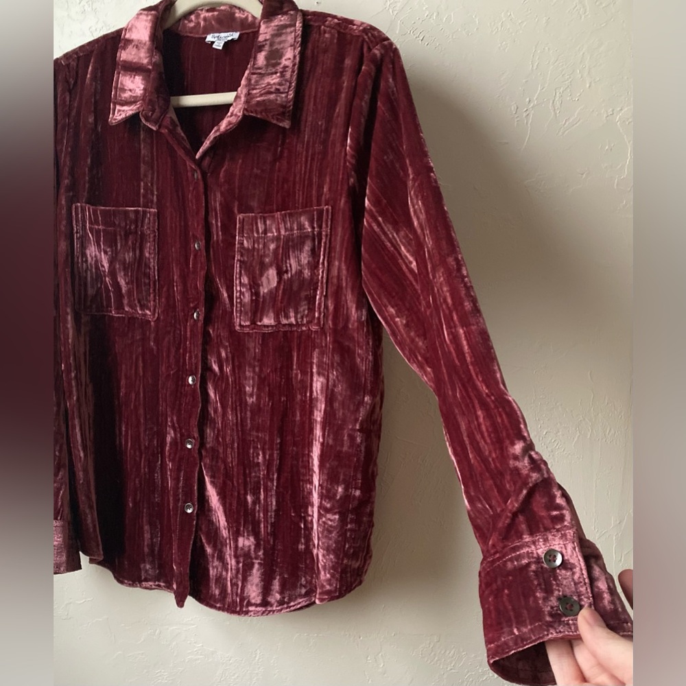 Splendid Velvet Button-Down Shirt - Deep Red - Picture 4 of 8